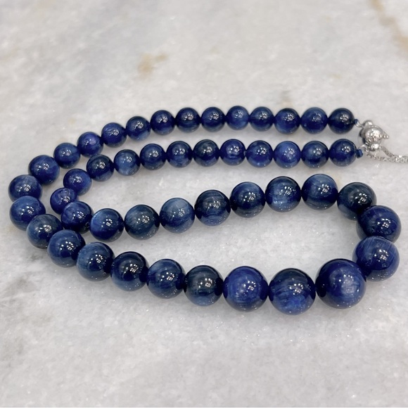 RARE HIMALAYAN Kyanite Beaded Sterling Silver Necklace - Picture 8 of 13